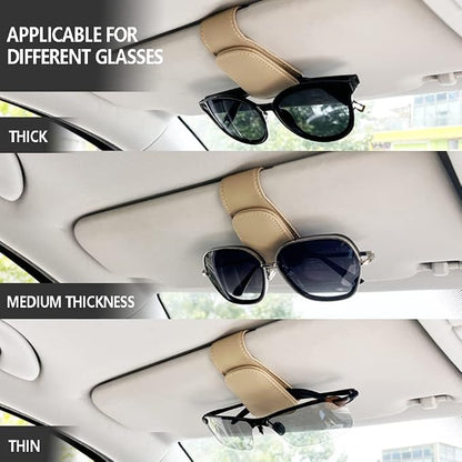2Pcs Sunglass Holder for Car, Magnetic Leather Eyeglass Hanger Clip for Car Sun Visor, Sunglasses Holder and Ticket Card Clip for Car Visor Accessories (Beige) - Image 4
