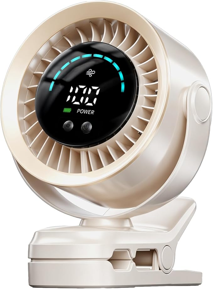 Portable Clip on Fan, Rechargeable USB Desk Fan with Turbo Airflow, 100 Speeds LED Display, 360° Rotation, Small Quiet Battery Powered Fan for Stroller Outdoor Travel Camping Golf Cart, White by DULUDULU