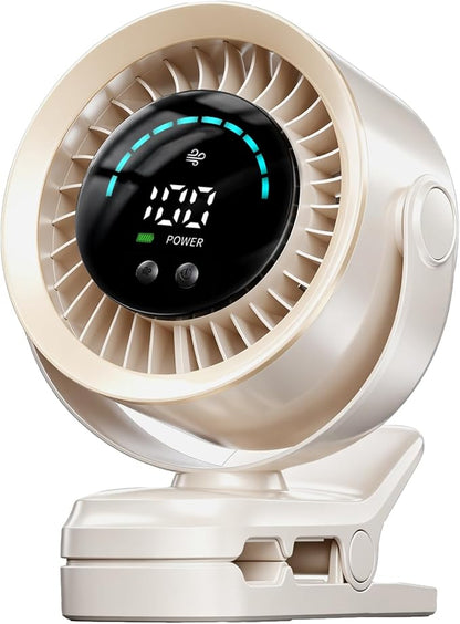 Portable Clip on Fan, Rechargeable USB Desk Fan with Turbo Airflow, 100 Speeds LED Display, 360° Rotation, Small Quiet Battery Powered Fan for Stroller Outdoor Travel Camping Golf Cart, White by DULUDULU