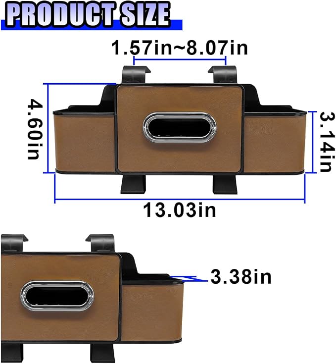 YoRise Multifunctional Car Back Seat Organizer, Leather Automotive Headrest Phone & Tissue & Cup Holder with Hooks, Family Travel Vehicle Backseat Storage Box for Drink, Snack, Handbag (Brown) - Image 2
