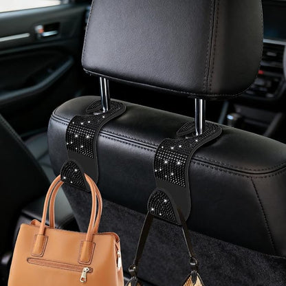 4PCS Bling Car Seat Headrest Hooks, Purse Holder for Car, Vehicle Back Seat Purse Handbag Hanging Holder with Crystal Rhinestone, Diamond Car Rear Seat Organizer for Vehicles (Black) - Image 3