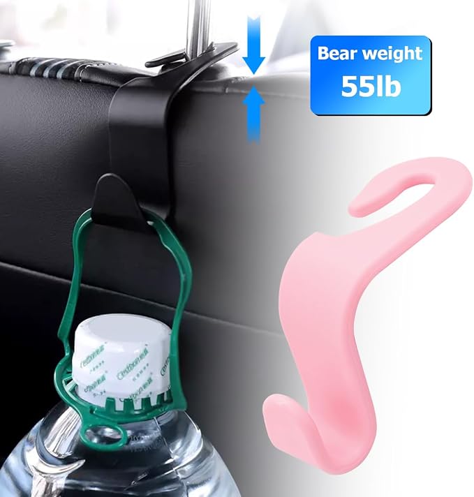 4PCS Car Seat Headrest Hooks for Bags and Coats, Light Pink | rear-row hanging storage, holds purses groceries, fits compatible post spacing, car interior accessories - Image 4