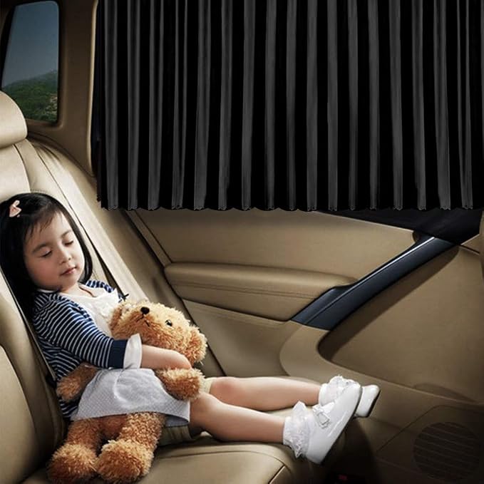 Ovege Magnetic Car Window Shades Back Seat Privacy Curtains Baby | UV Protection, 2 Pleated Silky car curtains ，100% blackout, steel frame compatible by Ovege