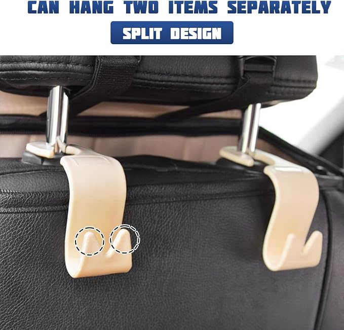 Car Seat Headrest Hook, 4PCS Vehicle Seat Back Storage Hanger for Handbag Purse Grocery, Automotive Interior Organization Holder Hook, Universal for SUV, Truck, RV (Beige) - Image 4