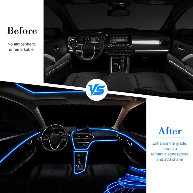 EL Wire Car LED Strip Lights, 10FT 5V USB Vehicle Ambient Lighting Kit with Fuse Protection, Automotive Interior Neon Decoration Lamp with 5mm Sewing Edge, Universal Fit (Blue) - Image 5