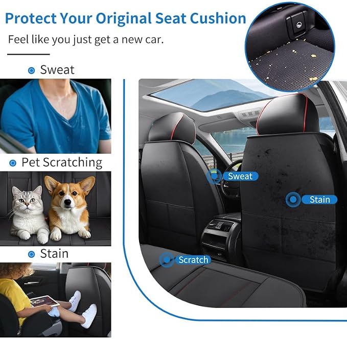 Front Seat Covers Custom Fit for Hyundai Ioniq 2017-2022,Black&Red | Luxury Faux Leather, Waterproof, Anti-Slip, Airbag Compatible, Breathable, Car Seat Protectors, 1 Row 2 Seats - Image 5