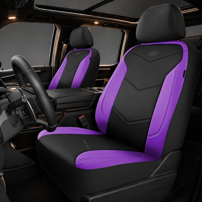 Skechers Memory Foam Seat Covers,Leather Car Seat Covers, Ultimate Comfort & Support Front Seat Covers Airbag Compatible, Automotive Universal Fit Most for SUVs, Vans, Sedans, Cars, Trucks,Purple by Unknown
