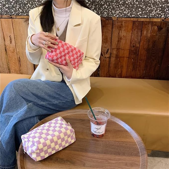 Checkered Makeup Bag for Purse, Small Travel Cosmetic Pouch,Purple,2 Pack | Cute Zipper Makeup Organizer for Women, Travel Essentials, Toiletries, Makeup Brushes, Beauty Accessories&Bridesmaid Gifts - Image 7