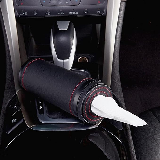 Car Tissue Tube, Cylinder Tissue Box Diameter 2.75'' PU Leather Round Tissues Container for Car Cup Holder, Up to 30 Count Tissue - Image 9