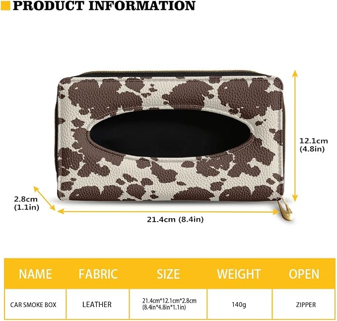Biyejit Brown Cow Print PU Leather Car Tissue Holder, Classic, Rectangular - Image 7