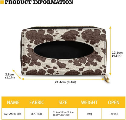 Biyejit Brown Cow Print PU Leather Car Tissue Holder, Classic, Rectangular - Image 7