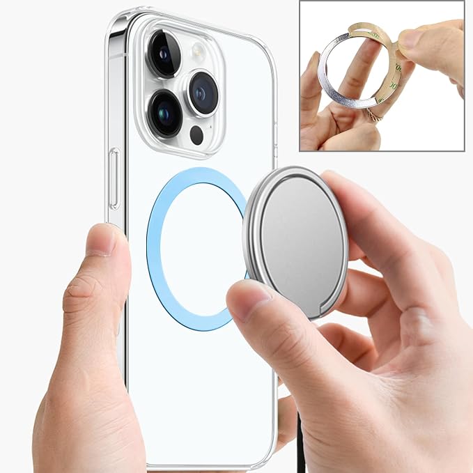 TENOC Universal Metal Ring Sticker, 3Pcs, Blue | Compatible with iPhone/Samsung/Android Cellphones, Magnetic Phone Charger/Mount/Holder Conversion - Image 3