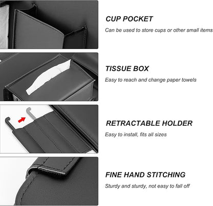 Car Steering Wheel Tray, Foldable Car Laptop Desk Eating Food Tray with Transparent Holder & Tissue Box, Adjustable Back Seat Headrest Table for in-Car Dining Working Studying (Red) - Image 3
