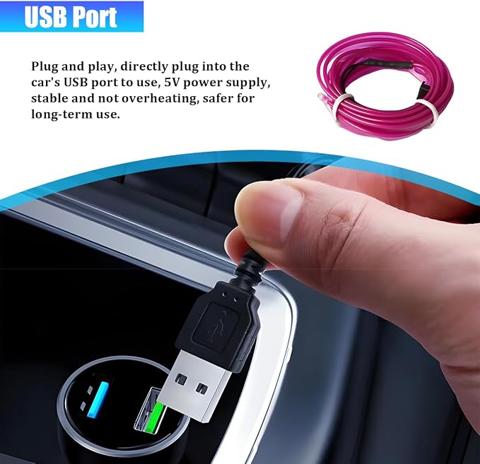 Car LED Strip Lights, 16.4FT 5V Waterproof Flexible Vehicle Ambient Lighting Kits with USB Port, Automotive Lamp Strips Decorations, Universal for SUV Automobile Truck (Purple) - Image 4