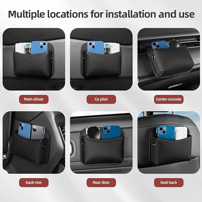 Car Seat Side Pocket Organizer - PU Leather Auto Door Console Mini Storage Bag for Keys, Phone, Sunglasses, Registration, and Documents (Dark Brown) - Image 9