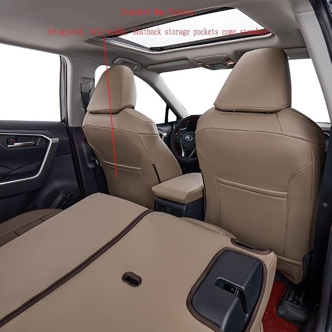 EKR Car Rogue Seat Covers 2014-2020(No Sport),Leatherette Full Set | Custom Fit for Nissan Rogue(Not for Sport) S/SV/SL 2014-2020,Faux Leather(Sand Beige) - Image 3