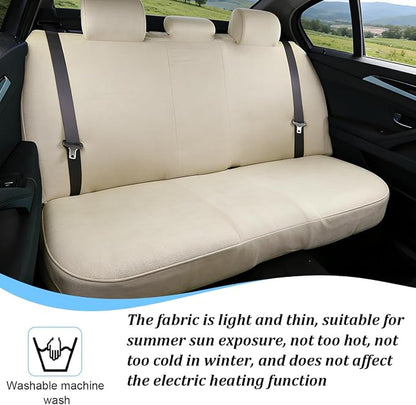 Car Back Seat Cover, Scratchproof Rear Bench Protector, Beige White | Elastic fabric surface, smooth comfortable touch, washable design, fits most cars SUVs and trucks, automotive accessories - Image 2