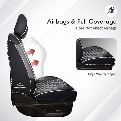 Huidasource F150 Leather Seat Covers Custom Fit for 2015-2026 F150 SuperCrew & 2017-2026 F250 F350 F450 Super Duty Crew Cab XL XLT Lariat King Ranch Platinum(Front Pair/Black&White) - Image 2