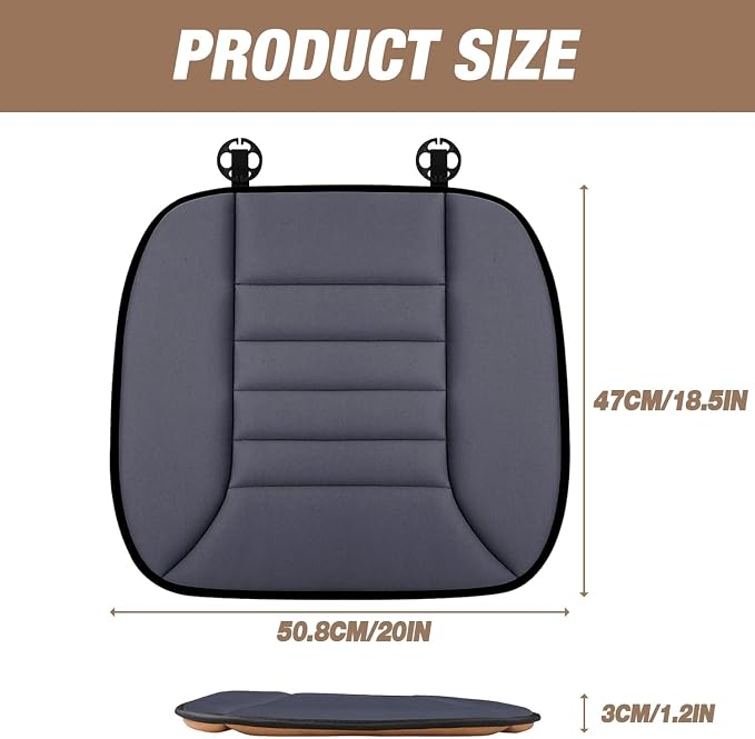 MYFAMIREA Car Seat Cushion Pad 1.2" Thick Comfort Seat Protector for Car Driver Seat Office Chair Home Use Memory Foam Seat Cushion with Non Slip Bottom, 20'' x 18.5'', Dark Gray - Image 7