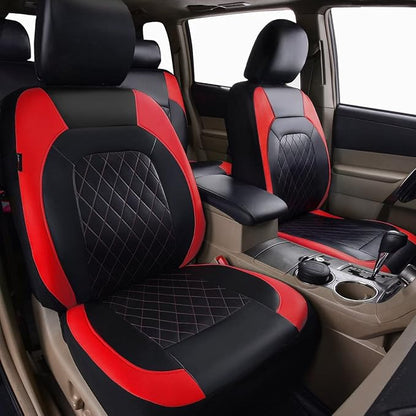 Universal Faux Leather Car Seat Covers Full Set Airbag Compatible Breathable Fit for Cars Trucks SUVs Deluxe Pu Luxury Vinyl(Black with Red) - Image 5