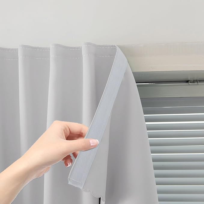 Blackout Curtains for Bedroom Sticky Curtain Blackout Window Cover Self Adhesive Curtains Rod No Drillng, 35" W X 59" L, Light Grey, 1 Panel by Sovtfides