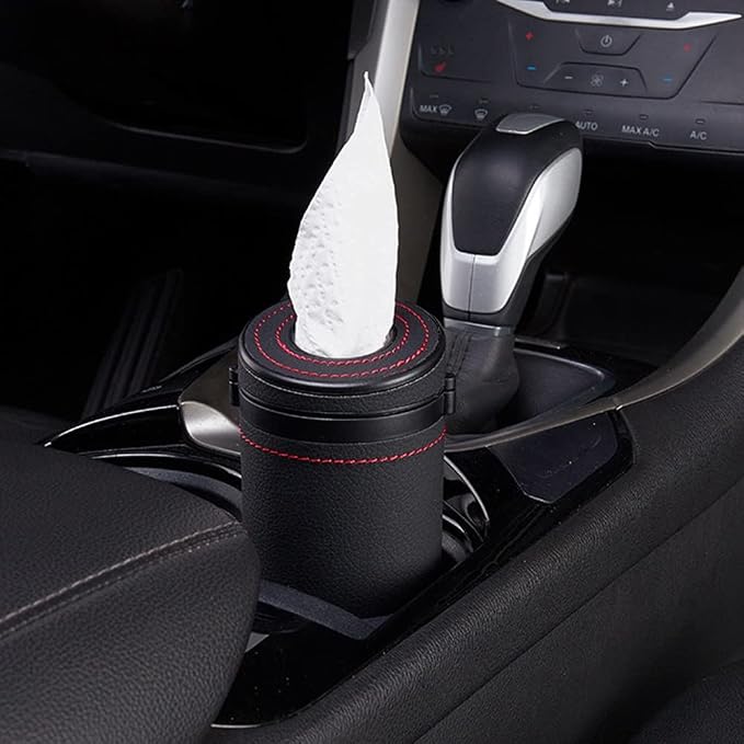 Car Tissue Tube, Cylinder Tissue Box Diameter 2.75'' PU Leather Round Tissues Container for Car Cup Holder, Up to 30 Count Tissue - Image 2