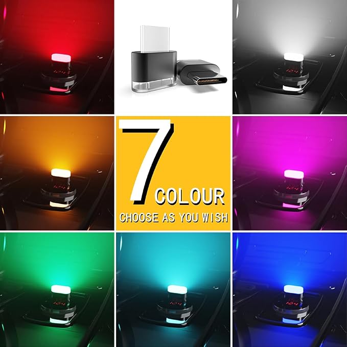 Type-C Adapters Atmosphere Light 4-Pack Universal Plug-in Miniature LED Night Light for Car Interior and Trunk Ambient Lighting Armchair lamp (Red) - Image 9