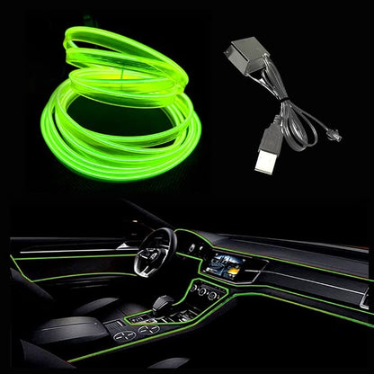 El Wire Lemon Green Interior Car LED Strip Lights, 3M Neon Wire USB 5V with Fuse Protection for Automotive Interior Decoration, with 6mm Sewing Edge by Maxlaxer
