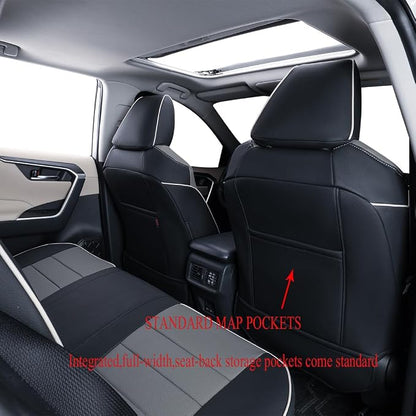 EKR Rav4 Seat Covers Custom Fit for Toyota Rav4 LE(NOT for Hybrid) 2013 2014 2015 2016 2017 2018,Leather Car Seat Cover for Trucks SUV Full Set,Faux Leather(Black/Gray) - Image 3