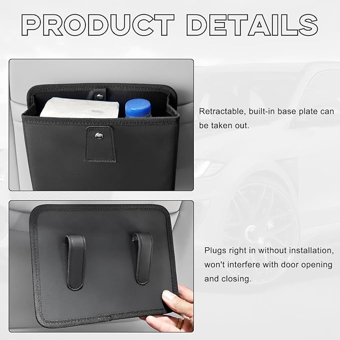 Yourkar Car Trash Can, Foldable Waterproof Leather Car Garbage Organizer Holder, Automotive Mini Dustbin Container with One Roll Trash Bag, Universal Interior Car Accessories (Gray, M) - Image 3