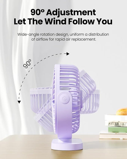 Gaiatop USB Desk Fan, 5.5 Inch Quiet 3 Speeds Small Portable Fan Purple | USB Powered, 5ft Cable, Mini Personal Desktop Table Fans, Powerful Cooling for Home, Office, Travel, Car, Indoor, Outdoor - Image 6