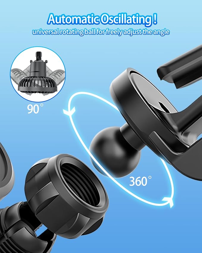 Car Fan, Portable Cooling Fan with Adjustable 3 Speed Wind and 5 RGB Light, Rotatable 360° Automatic Oscillating,Quiet operation, USB Powered, Air Circulation for Vehicle, Van, Truck, SUV - Image 2