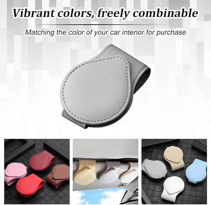 Sunglasses Holder for Car Visor, Magnetic Leather Sun Visor Eyeglasses Hanger & Ticket Card Clip, for Most Cars - Image 6
