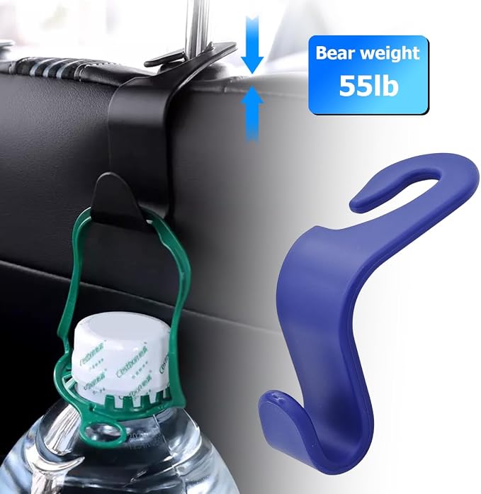 4 Pack Car Seat Headrest Hooks for Vehicle Seats, Blue | rear-row hanging storage, supports bags coats and groceries, fits matching headrest posts, interior accessory - Image 4