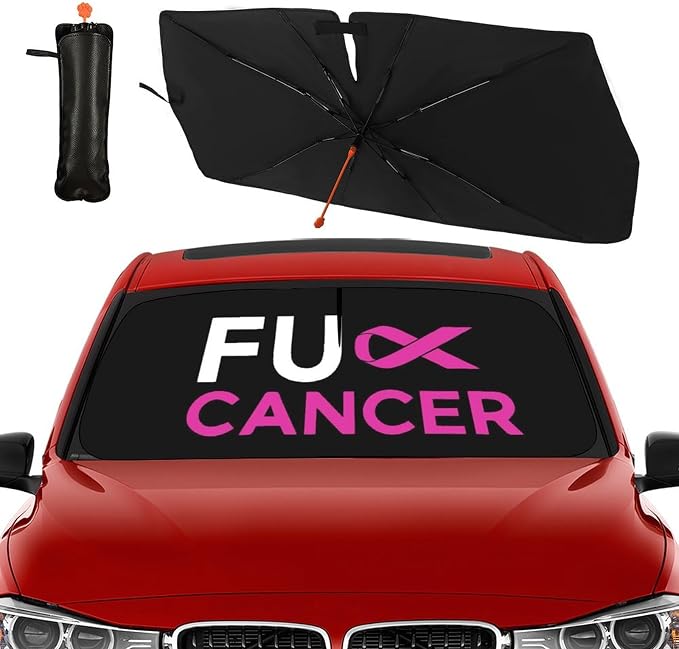 Socira Fuck Breast Cancer Pink Ribbon Car Windshield Sun Shade Umbrella | Foldable Sunshade for Front Window Auto Windshield Sunshade Covers Car Accessories Protect from Sun Rays Heat 57'' X 30'' - Image 9