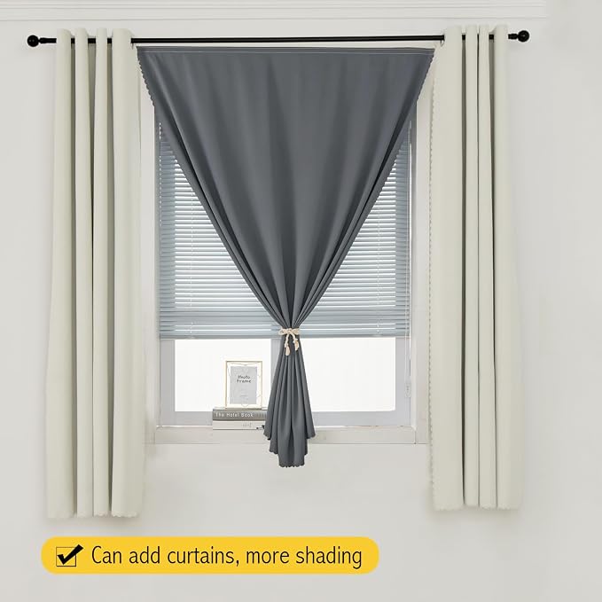 Magic Tape Stick On Curtains Window Shades Pull Down Blackout Window Cover Blackout Curtains for Bedroom No Drillng Self Adhesive Curtains No Rod Small Window, 59" W X 84" L, Grey, 2 Panels - Image 8