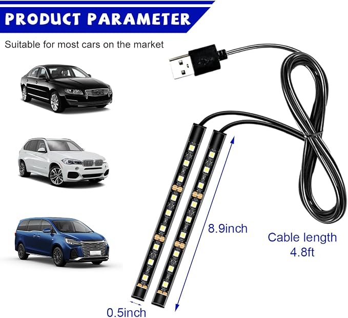 povtii Car LED Strip Light, 24 LED RGB Auto Under Dash Interior Atmosphere Lights, USB Vehicle Decorative Lamp Ambient Night Light Strip, Lighting Kit Car Accessories (White) - Image 2