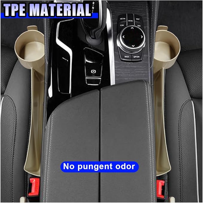 YoRise 2PCS Dual Slot Car Seat Gap Filler Organizer, Multifunctional Car Side Seat Gap Guard Spacer with Cup Holder, Universal Auto Storage Accessories for Preventing Items Falling Out (Beige) - Image 4