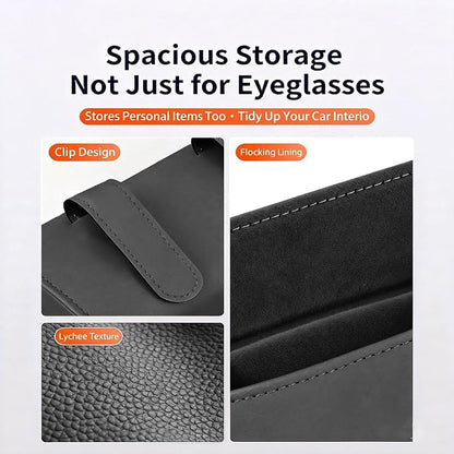 Magnetic Car Sunglasses Holder - Beige Nappa Visor Glasses Case | One-Handed Eyeglass Clip for Large Frames heat-resistant storage for aviators & cards,damage-free,vanity mirror friendly - Image 5