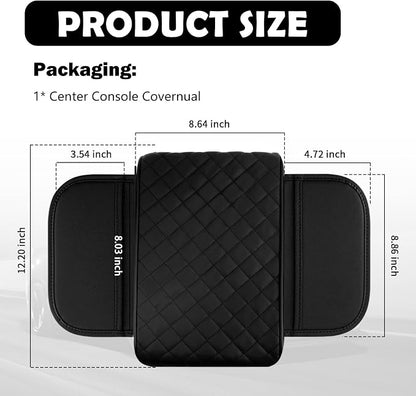 Thickened Car Center Console Cover with Side Pockets,Diamond Lattice Arm Rest Cover for Car Provides Comfortable Support,Leather Cars Middle Console Covers as Cars Accessories Interior - Image 2