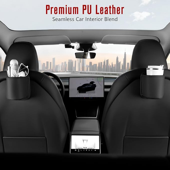 Leather Car Cup Holder Organizer (2-Pack) | Anti-Sag Clip On Drink Cupholder for Back Seat, Car Side Door, Headrest | Premium Extra Automotive Cup Holders for Water Bottles, Tumblers & Coffee Mugs - Image 5