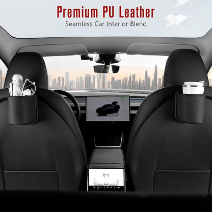 Leather Car Cup Holder Organizer (2-Pack) | Anti-Sag Clip On Drink Cupholder for Back Seat, Car Side Door, Headrest | Premium Extra Automotive Cup Holders for Water Bottles, Tumblers & Coffee Mugs - Image 5