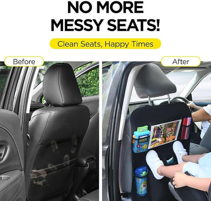 lebogner Back Seat Cover for Kids + 6 Pocket Storage Organizer, 2 Pack X-Large Kick Mats Backseat Protector with iPad Tablet Holder, Car Seat Back Protectors for Vehicles to Protect from Dirt & Mud - Image 5