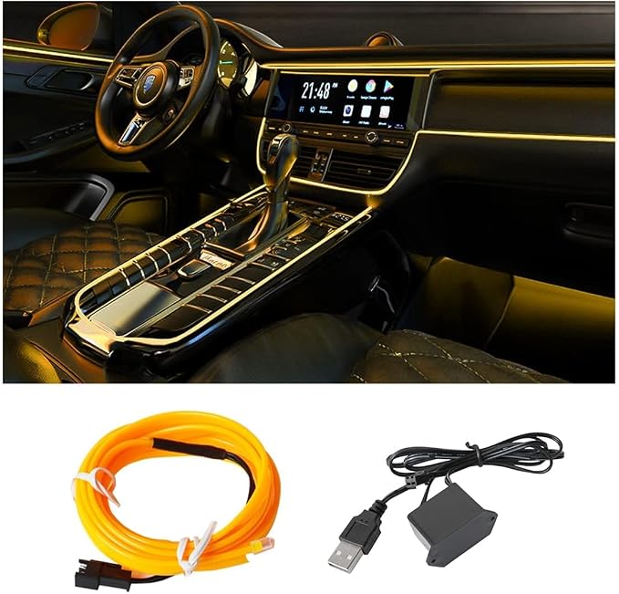 16FT EL Wire Strip Lights, USB Car Neon Trim, Sewing Edge, Yellow | USB-powered operation, sewing-edge design, fuse protection, interior ambient lighting use, cut-to-length construction - Image 7