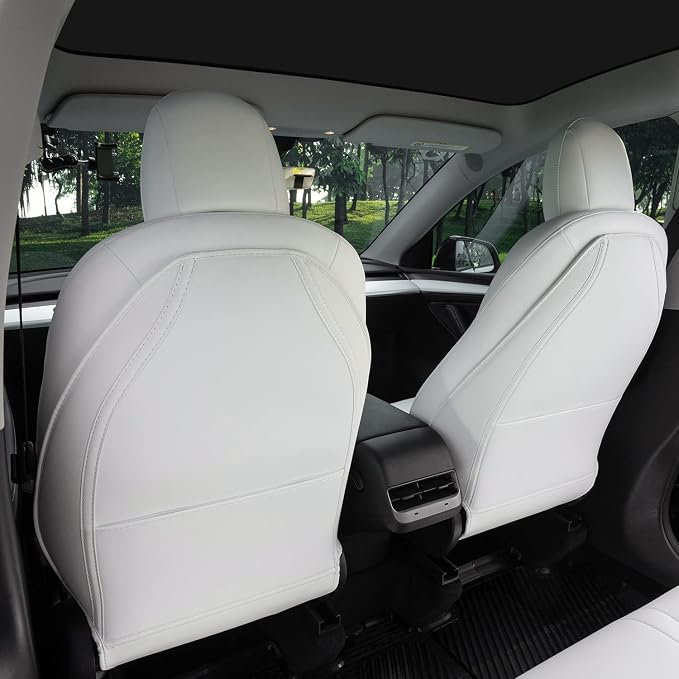 EVANDCAR Leather Seat Back Protector for Model 3/Y/S, Wear-Resistant Car Kick Mats with Organizer Pocket, Set of 2 by EVandCAR