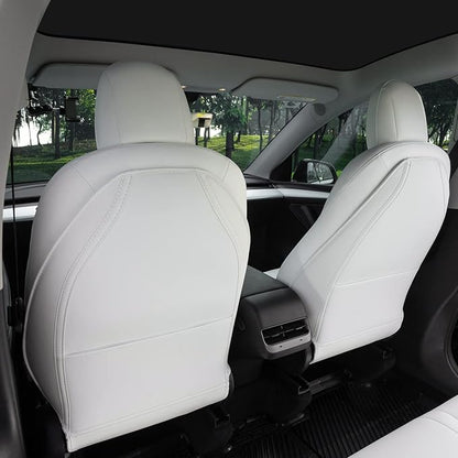 EVANDCAR Leather Seat Back Protector for Model 3/Y/S, Wear-Resistant Car Kick Mats with Organizer Pocket, Set of 2 by EVandCAR