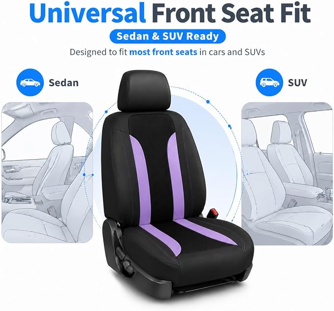 4 PCS Cooling Car Seat Covers, Breathable Auto Driver Seats Protective Cover with Hooks, Comfortable Anti-Slip Front Seats Cover Interior Accessories for Car Truck SUV (Purple) - Image 6
