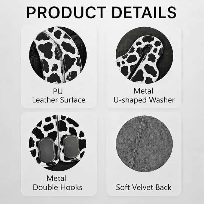 Cute Cow Car Seat Back Storage Headrest Hooks for Purses & Bags – 2PCS PU Leather Dual Metal Hooks, Backseat Organizer Accessories - Image 3