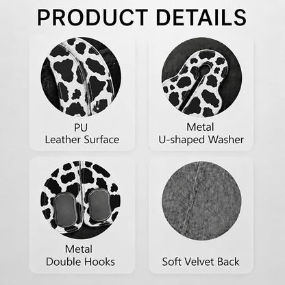 Cute Cow Car Seat Back Storage Headrest Hooks for Purses & Bags – 2PCS PU Leather Dual Metal Hooks, Backseat Organizer Accessories - Image 3