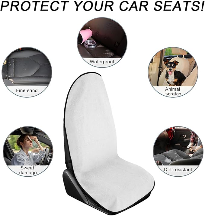 DXNQ Waterproof Car Towel Seat Cover, Sweating Non-Slip Premium Towel Carseat Cover Protector, Universal Soft Machine Washable Car Truck SUV Front Seat Cover for Gym Workout Beach Hiking (White) - Image 6